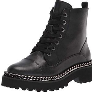 Vince Camuto Mindita Chain Trim Leather Combat Boots Sz 8